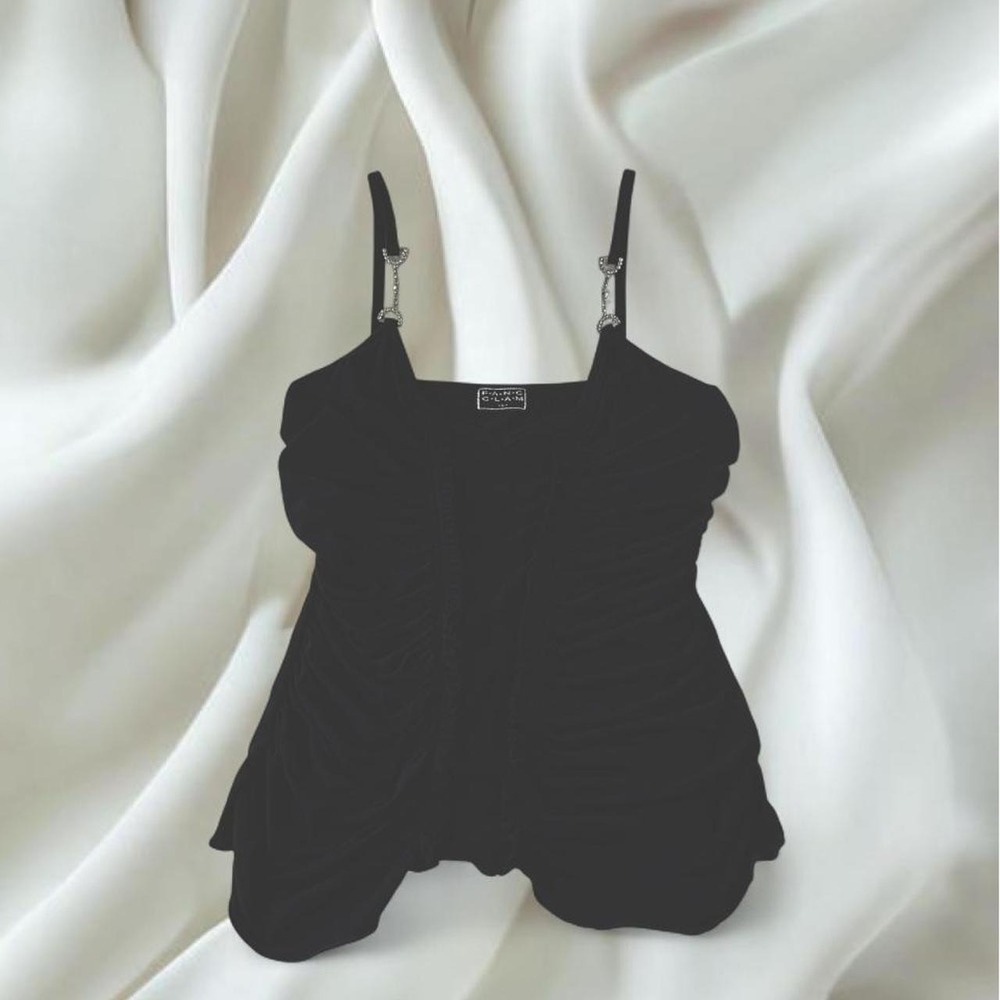 Fang black ruched babydoll cami tank top y2k mcbling preppy fairy